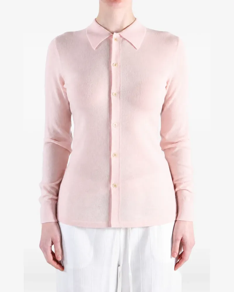 AURALEE Geknöpfter Pullover mit Polokragen - Rosa Rosa
