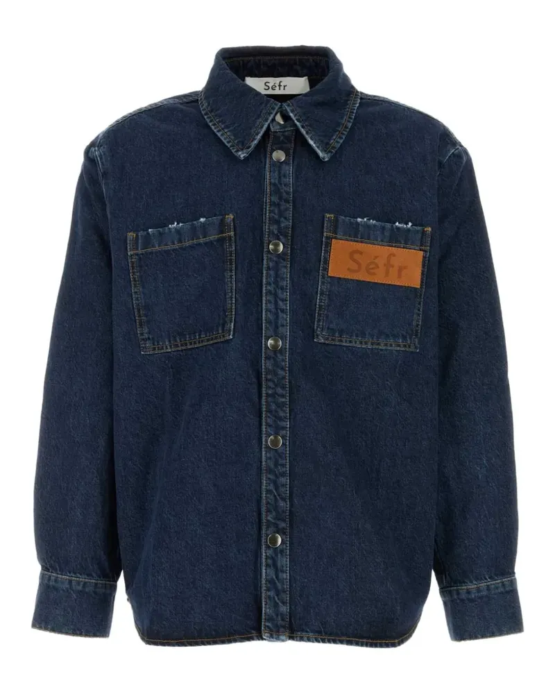 Séfr logo-patch denim shirt - Blau Blau