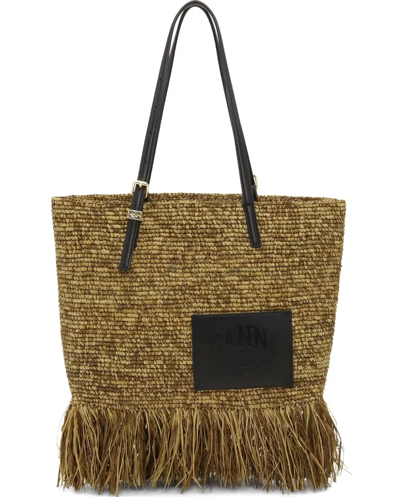 Ganni Shopper aus Bast - Nude Nude