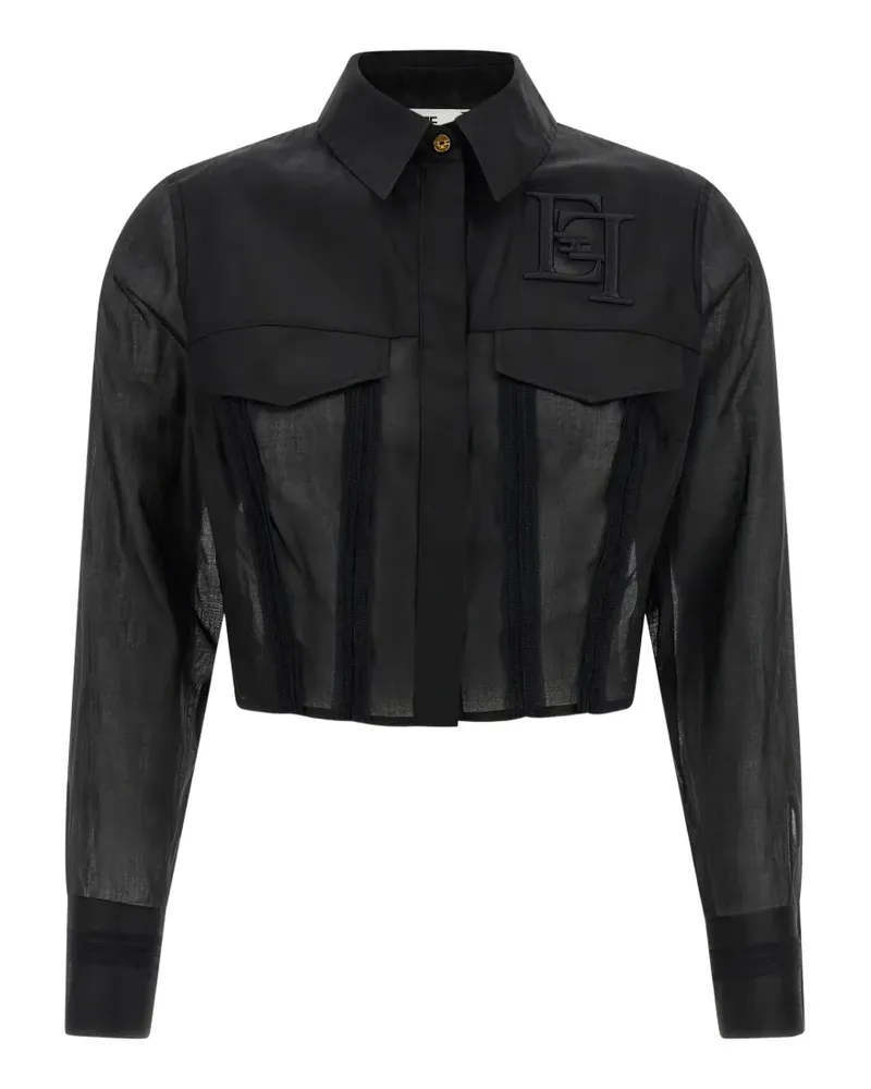 Elisabetta Franchi logo-embroidered cropped shirt - Schwarz Schwarz