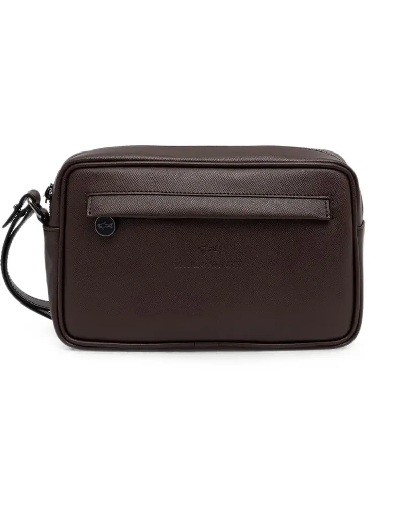 Paul & Shark logo-debossed crosshatch-texture clutch bag - Braun Braun