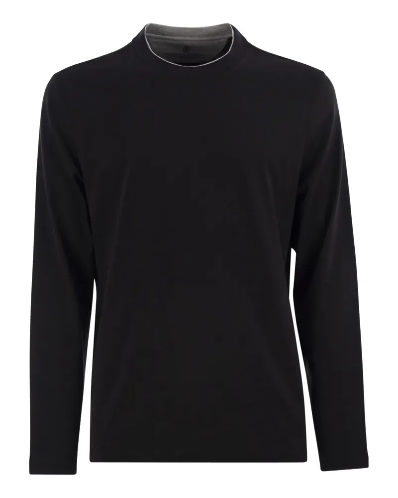 Brunello Cucinelli Langarmshirt mit Rundhalsausschnitt - Schwarz Schwarz