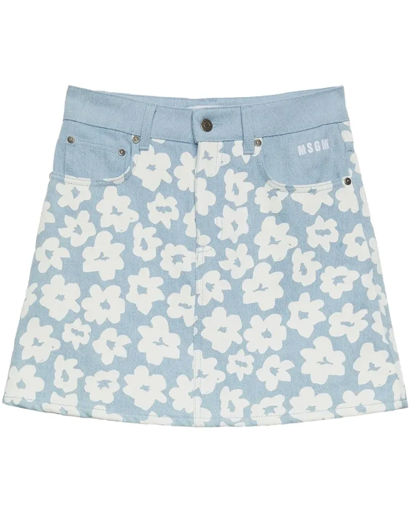 MSGM Jeansrock mit Blumen-Print - Blau Blau