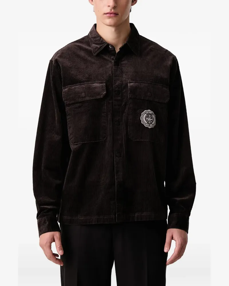 Armani Exchange logo-patch corduroy shirt - Braun Braun
