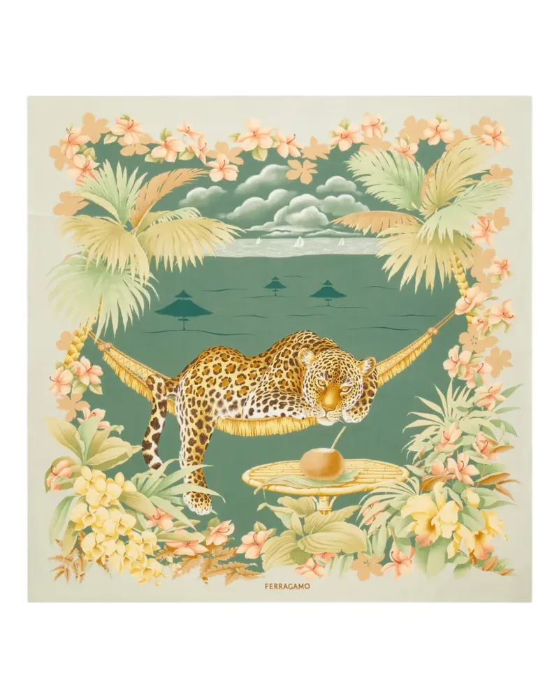 Ferragamo Jungle-print silk scarf - Grün Grün