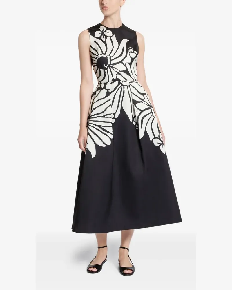 Elie Saab Midikleid mit Blumen-Print - Schwarz Schwarz