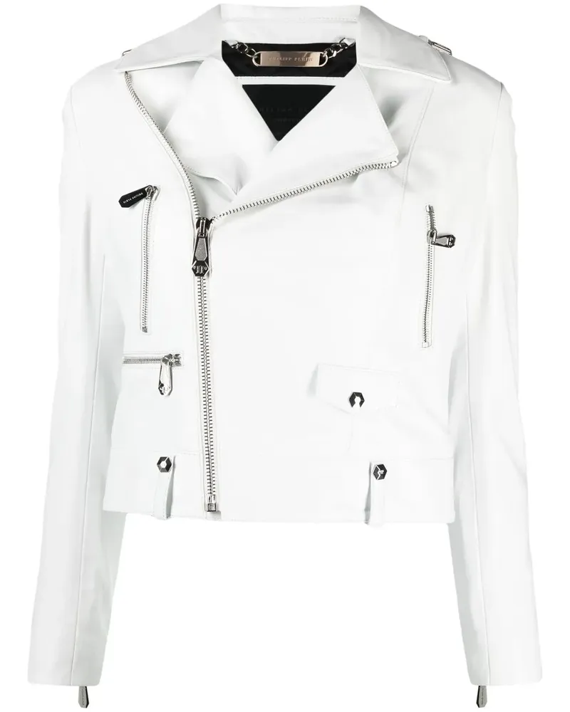 Philipp Plein Cropped-Bikerjacke - Weiß Weiß