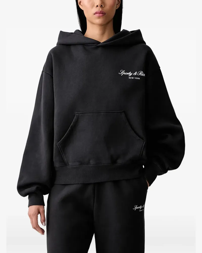 SPORTY & RICH logo-print pouch-pocket hoodie - Schwarz Schwarz