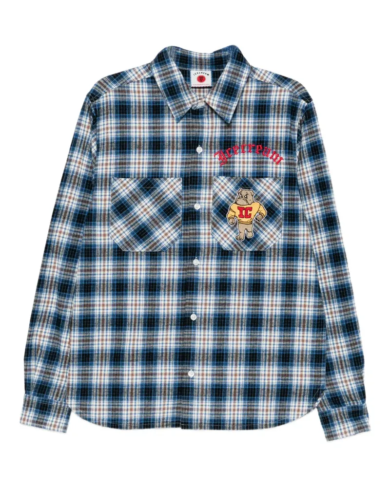 ICECREAM mascot-embroidered checked shirt - Blau Blau