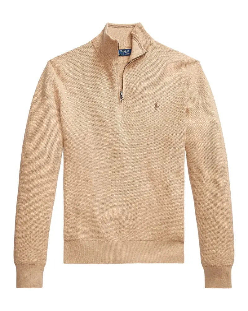 Ralph Lauren quarter-zip embroidered-logo sweater - Nude Nude