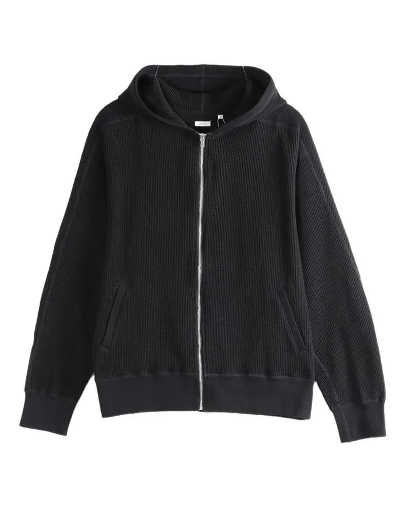 nanamica waffle-knit zip-up hoodie - Schwarz Schwarz