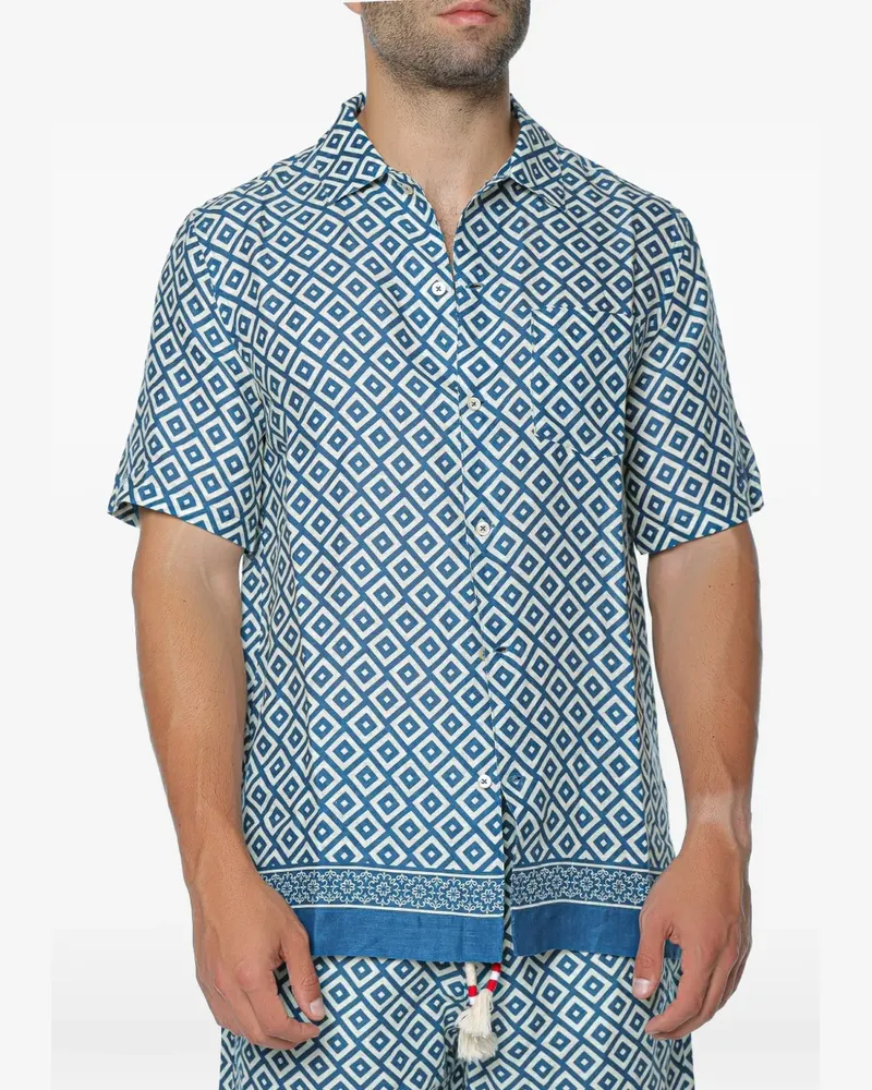 MC2 Saint Barth Sifnos Placed Leinenhemd mit geometrischem Print - Blau Blau