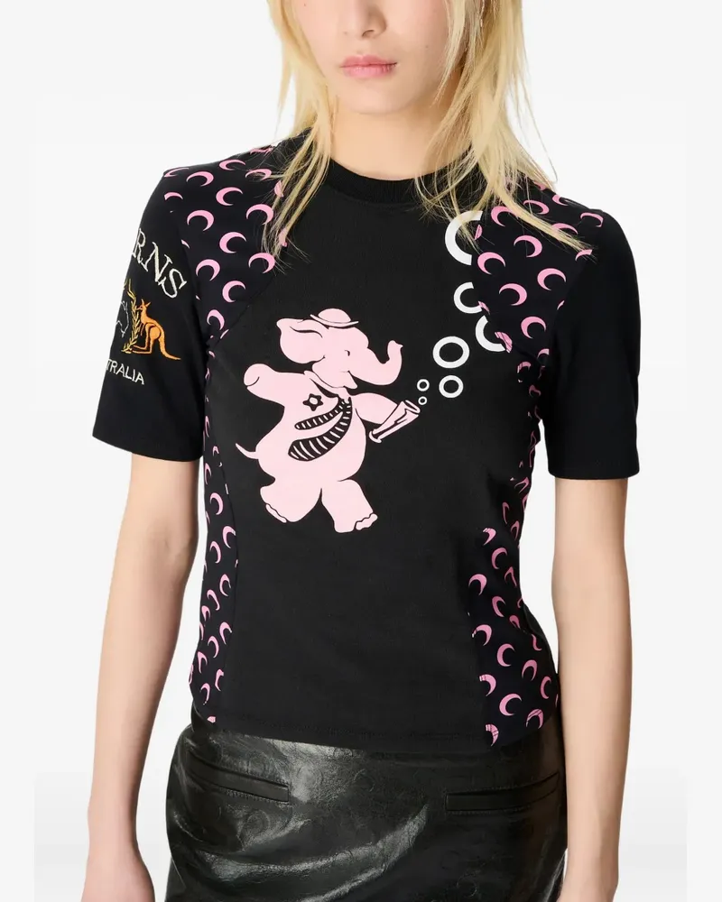 Marine Serre T-Shirt mit Elefanten-Print - Schwarz Schwarz