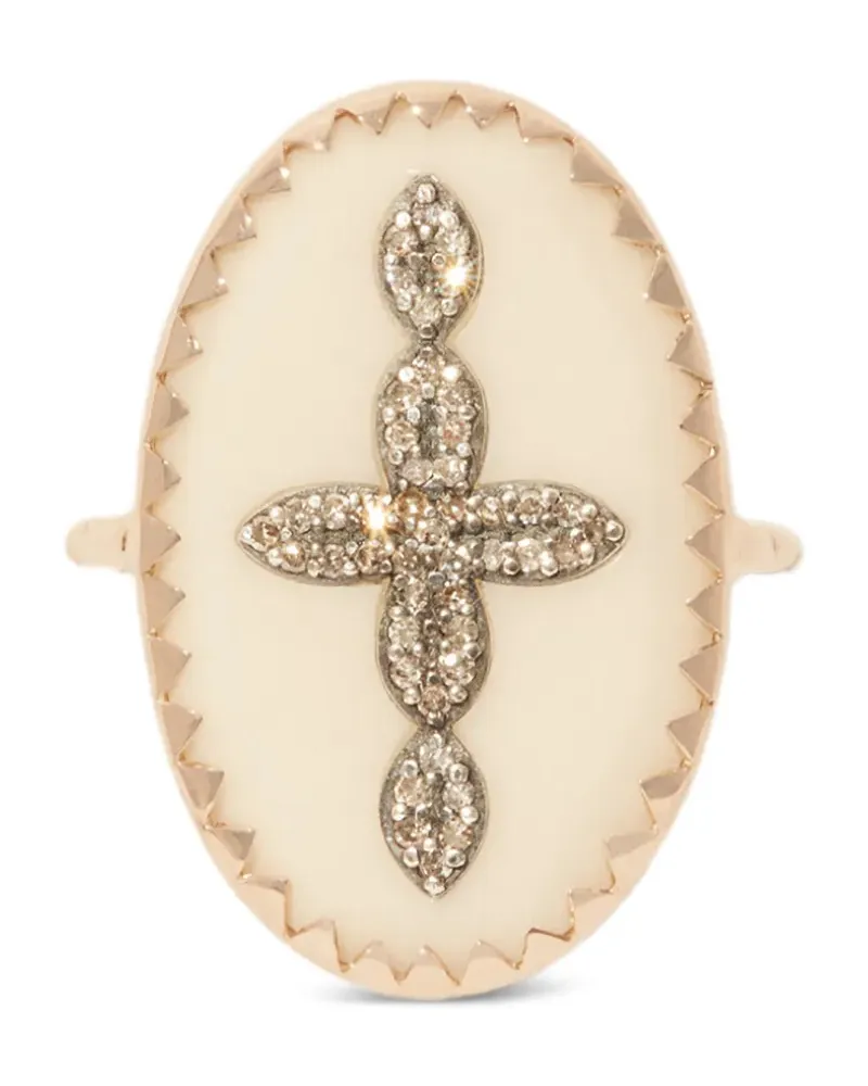Pascale Monvoisin Ovaler Bowie Ring mit Diamantkreuz - Gold Gold