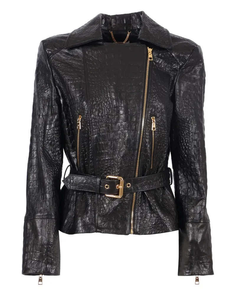 Elisabetta Franchi Jacke mit Gürtel in Kroko-Optik - Schwarz Schwarz