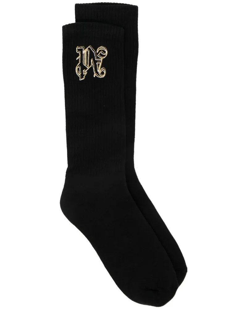 Palm Angels Gerippte Socken mit Logo-Stickerei - Schwarz Schwarz