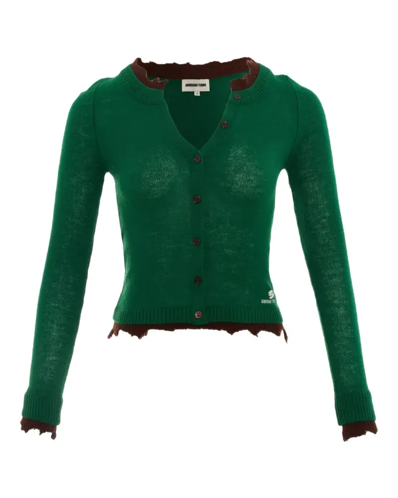 SHUSHU/TONG Ungesäumter Cardigan mit Kontrastbesatz - Grün Grün