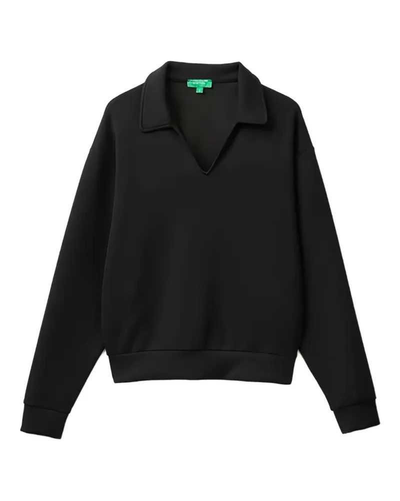 Benetton Poloshirt mit V-Ausschnitt - Schwarz Schwarz