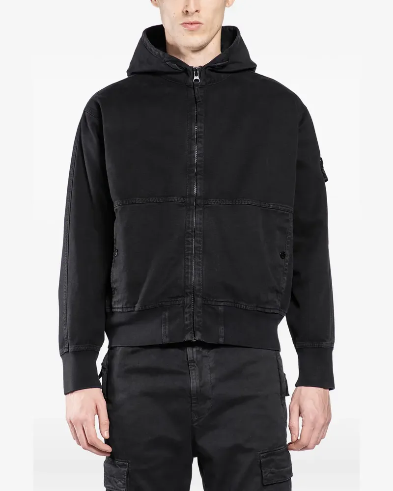 Stone Island canvas zip-up hoodie - Schwarz Schwarz