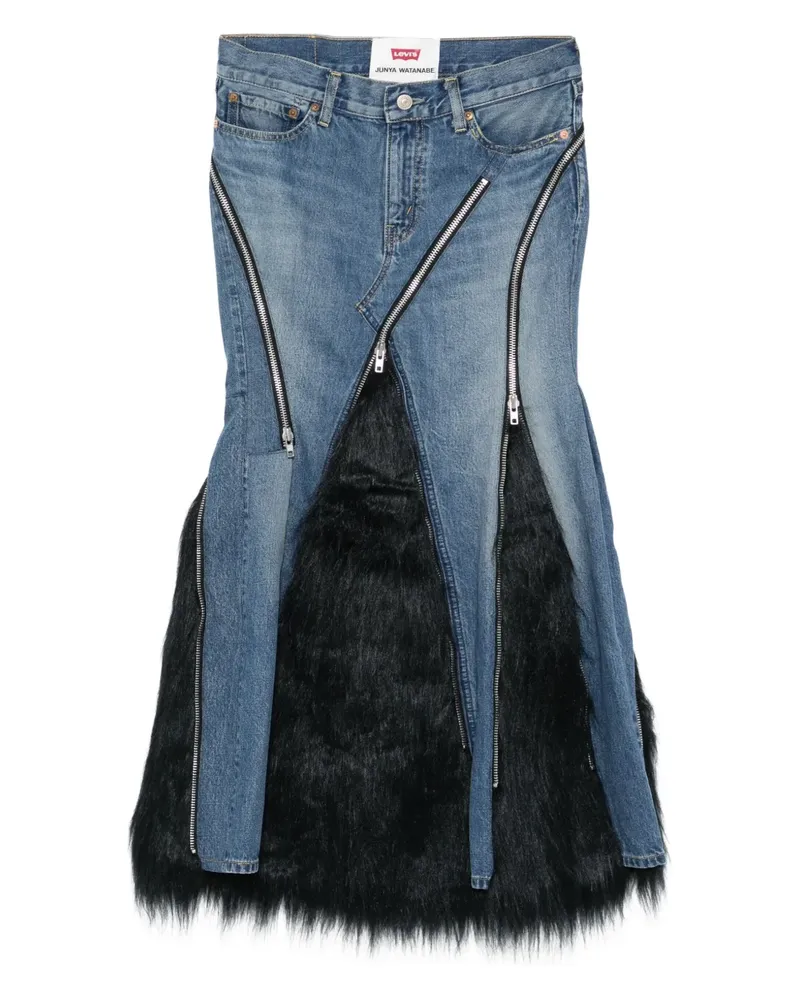 Junya Watanabe Asymmetrischer Jeansrock aus Faux Fur - Blau Blau