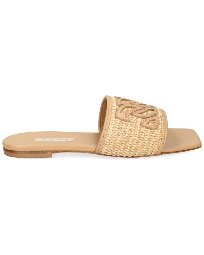 Casadei Portofino Pantoletten aus gewebtem Bast - Nude Nude