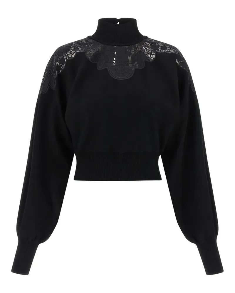 Twin-Set Stehkragen-Pullover mit Spitzeneinsatz - Schwarz Schwarz