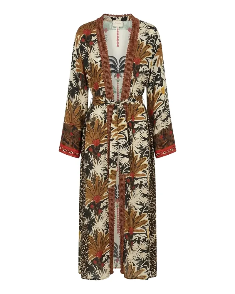 Anjuna palm-print leopard-panel robe - Nude Nude