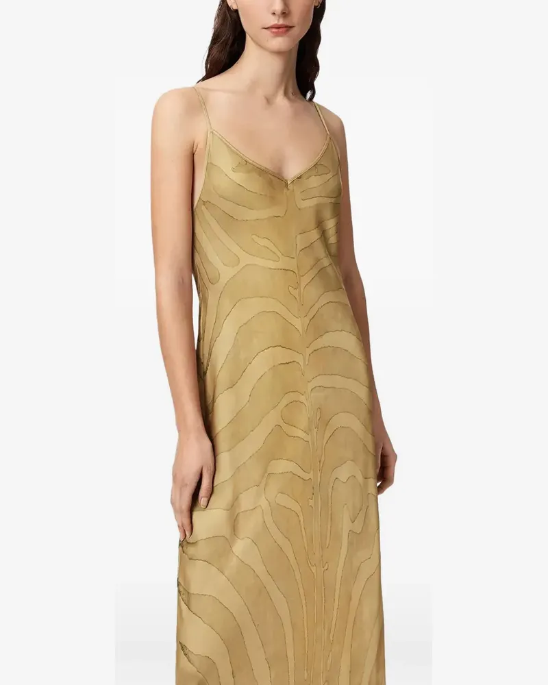 AllSaints Leona zebra-print maxi dress - Gold Gold