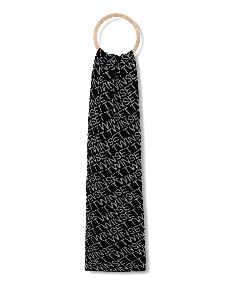 Twin-Set Schal mit Logo-Print - Schwarz Schwarz