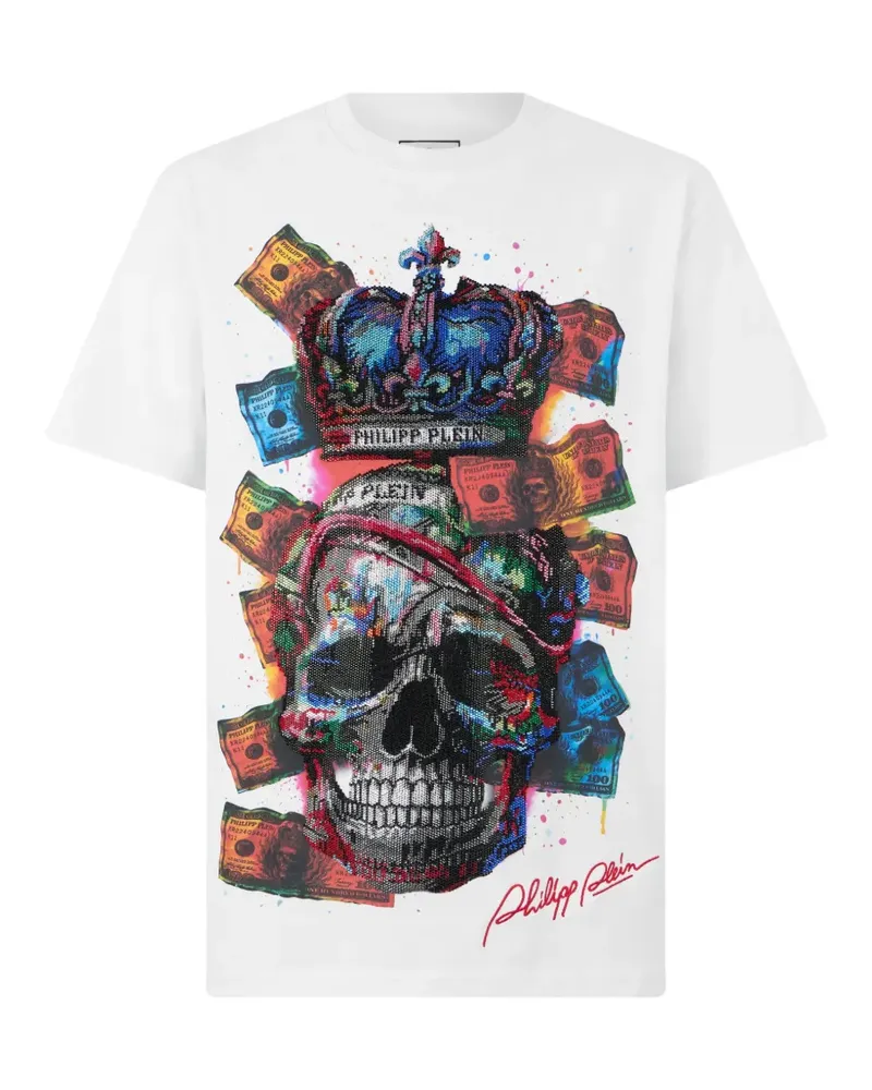 Philipp Plein Totenkopf-T-Shirt mit rundem Ausschnitt - Weiß Weiß