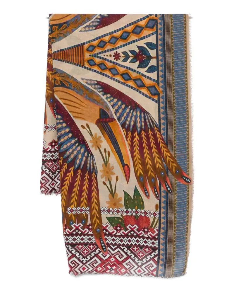 Faliero Sarti bird-print geometric-border scarf - Rot Rot