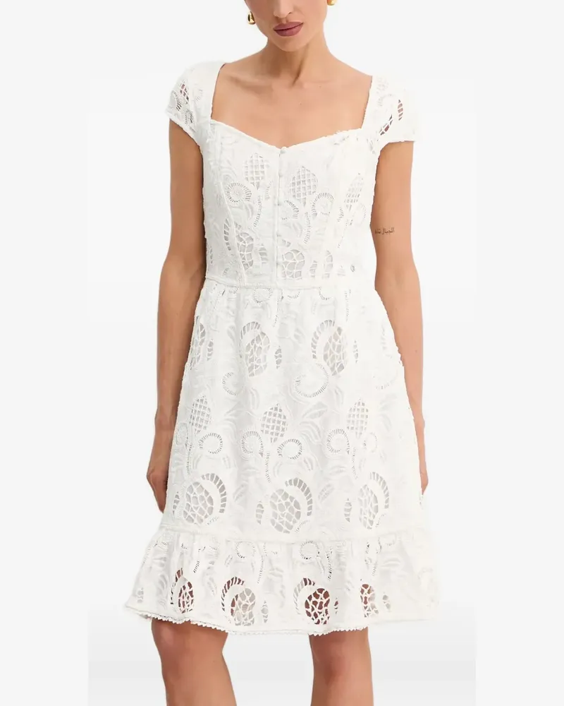 Guess Geknöpftes Minikleid mit Spitzeneinsatz - Weiß Weiß