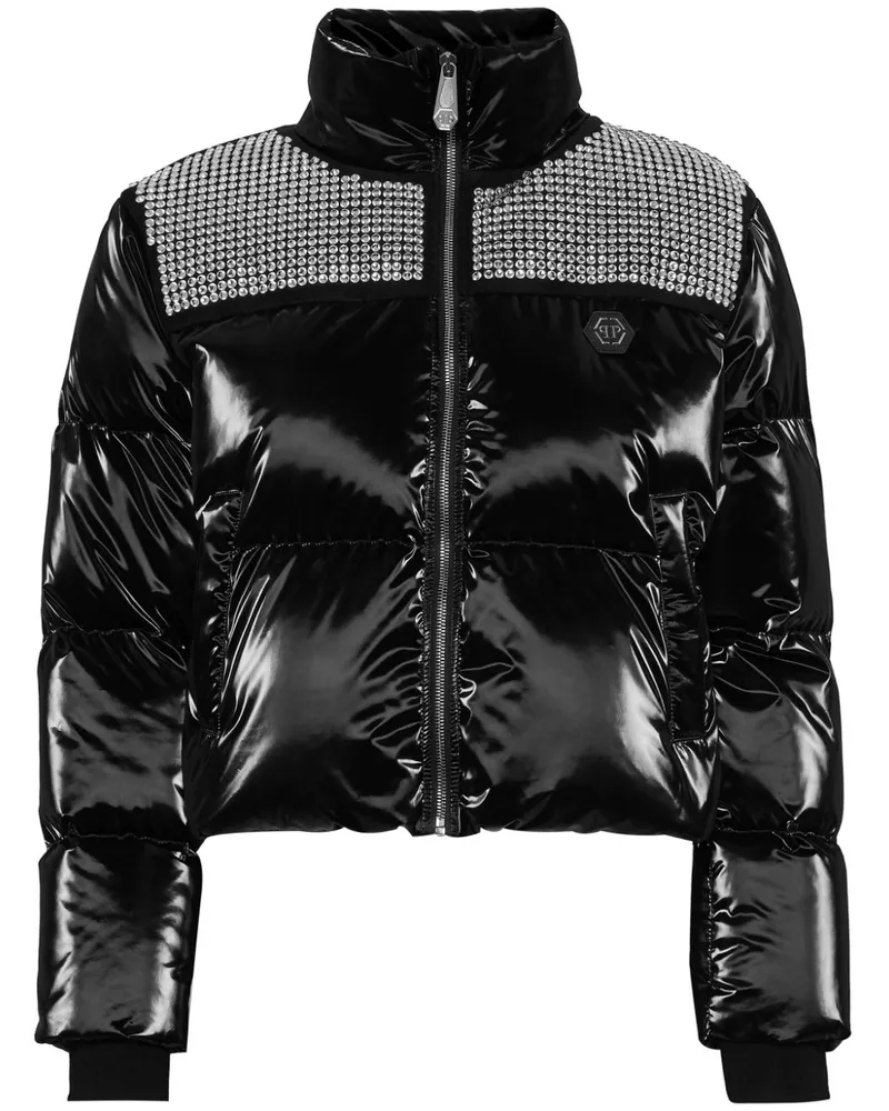 Philipp Plein Gefütterte Cropped-Jacke mit Kristallen - Schwarz Schwarz