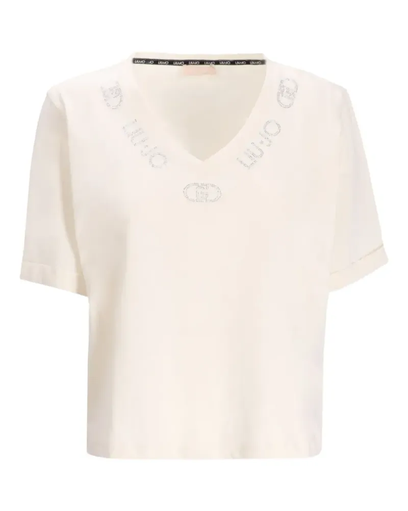 Liu Jo Verziertes T-Shirt mit V-Ausschnitt - Weiß Weiß