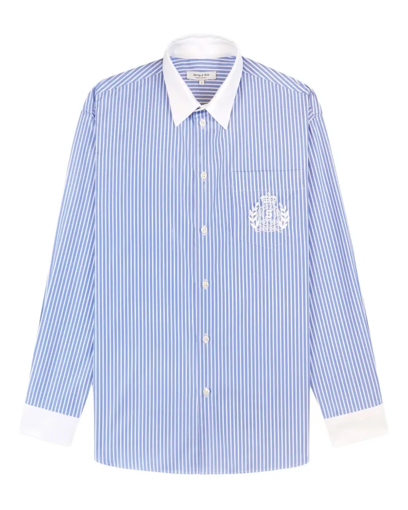 SPORTY & RICH Gestreiftes Hemd mit Stickerei - Blau Blau
