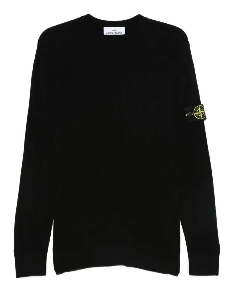 Stone Island Gerippter Pullover mit Logo-Patch - Schwarz Schwarz