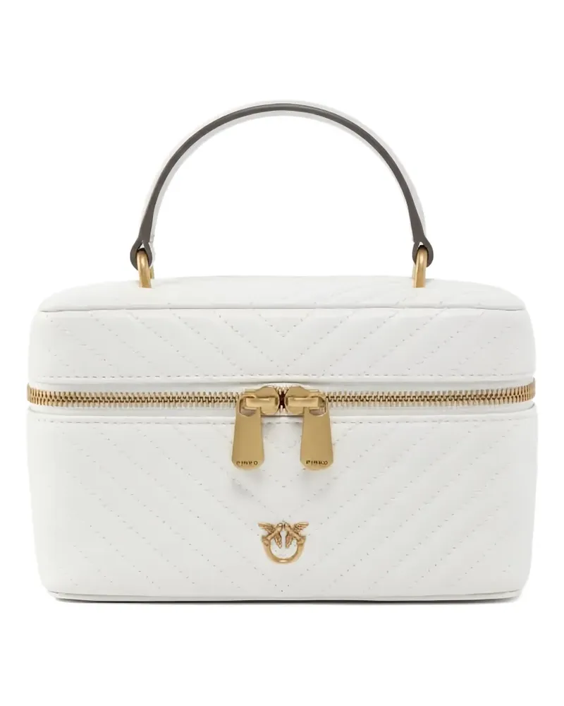 Pinko Gesteppte Make-up-Tasche mit Vogelschild - Weiß Weiß