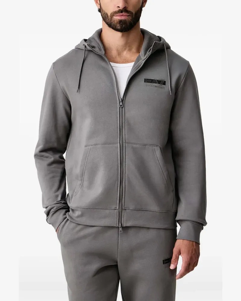 EA7 Kapuzenjacke mit Logo-Print - Grau Grau