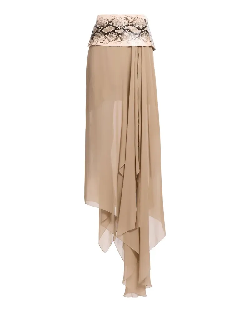 Elie Saab Drapierter Maxirock mit Python-Print - Nude Nude
