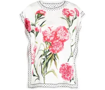 Seidenbluse mit Blumen-Print - Weiß