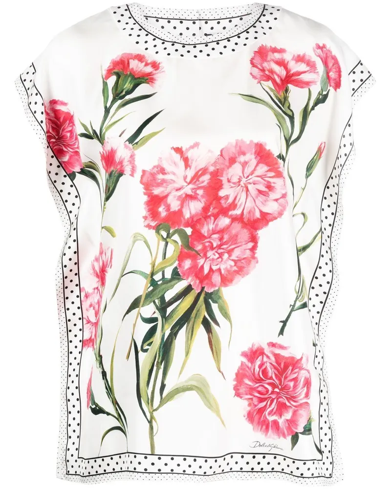 Dolce & Gabbana Seidenbluse mit Blumen-Print - Weiß Weiß