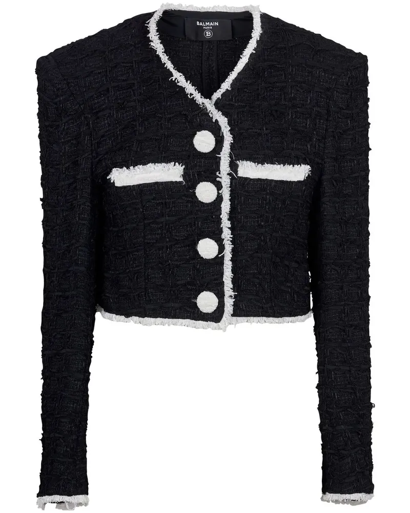 Balmain Cropped-Jacke mit V-Ausschnitt - Schwarz Schwarz