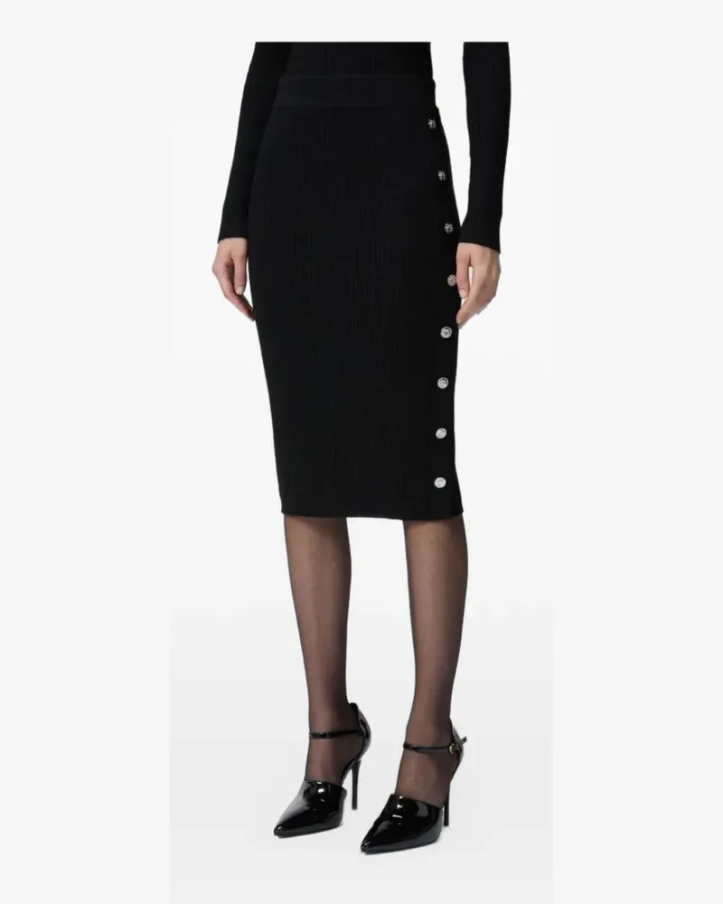 Pinko Gerippter Midirock mit Knopfdetail - Schwarz Schwarz