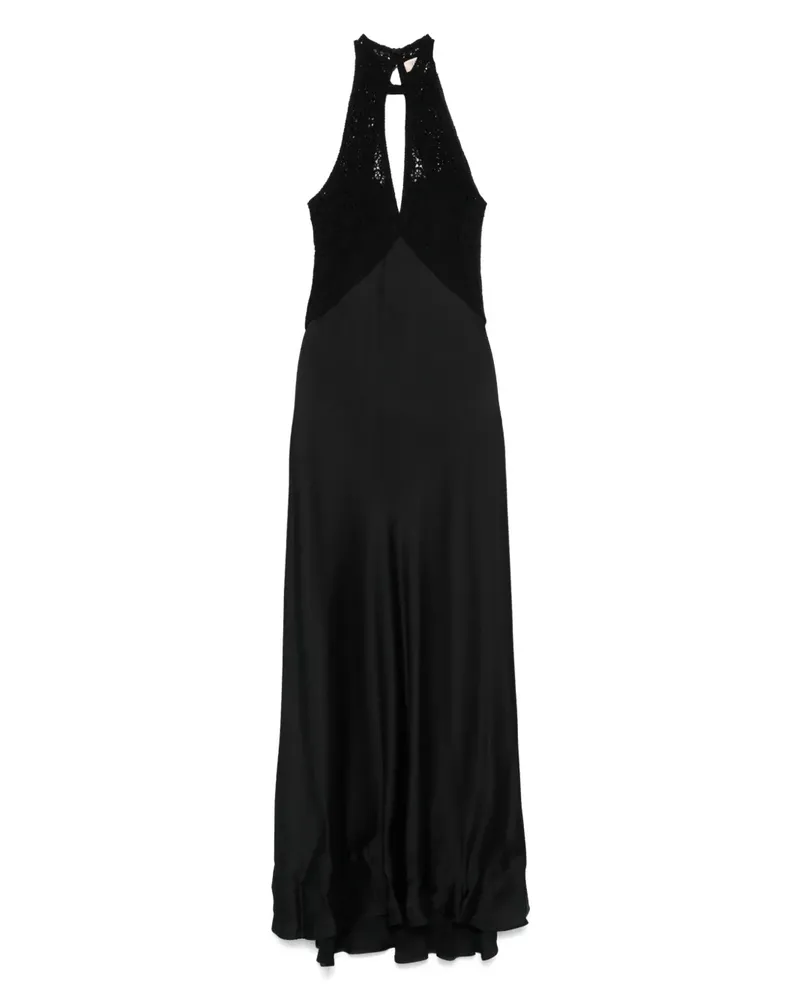 Twin-Set Maxikleid mit Kontrasteinsatz - Schwarz Schwarz