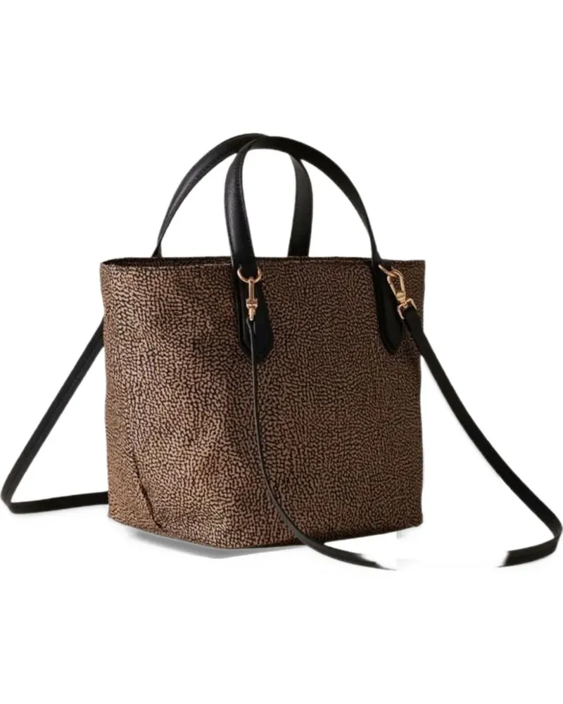 Borbonese B-Escape Tote Bag mit Optyll-Print und Lederbesatz - Nude Nude