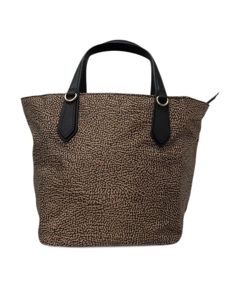 Borbonese B-Escape Tote Bag mit Optyll-Print und Lederbesatz - Nude Nude