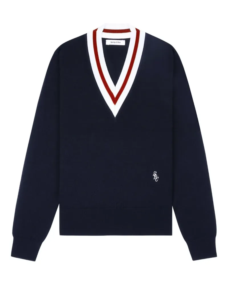 SPORTY & RICH Fein gestrickter Pullover - Blau Blau