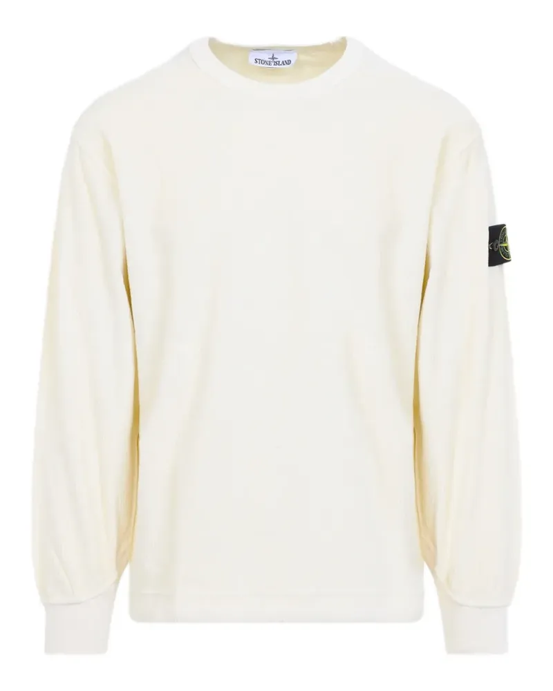 Stone Island Geripptes Sweatshirt mit Logo-Patch - Weiß Weiß