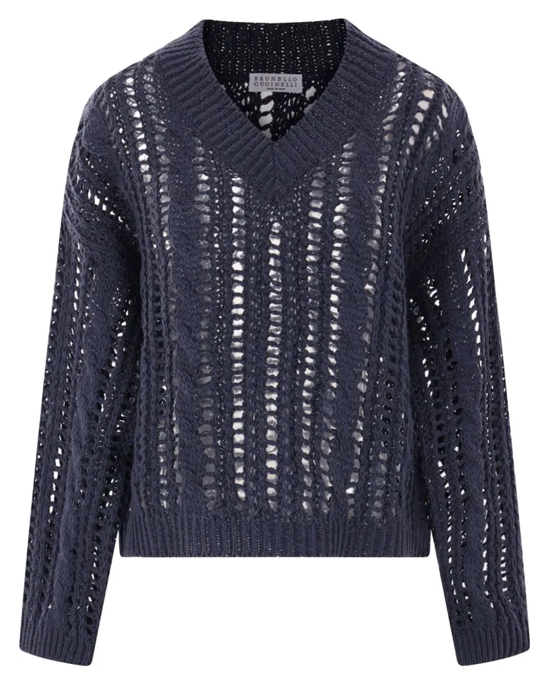 Brunello Cucinelli Pullover mit Lochstrickmuster - Blau Blau