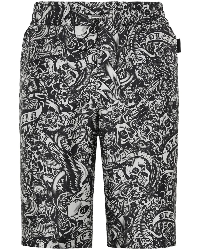 Philipp Plein Shorts aus Seide mit Tattoo-Print - Schwarz Schwarz